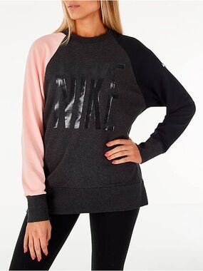 Nike dri fit crewneck sweater color block pink grey black size large